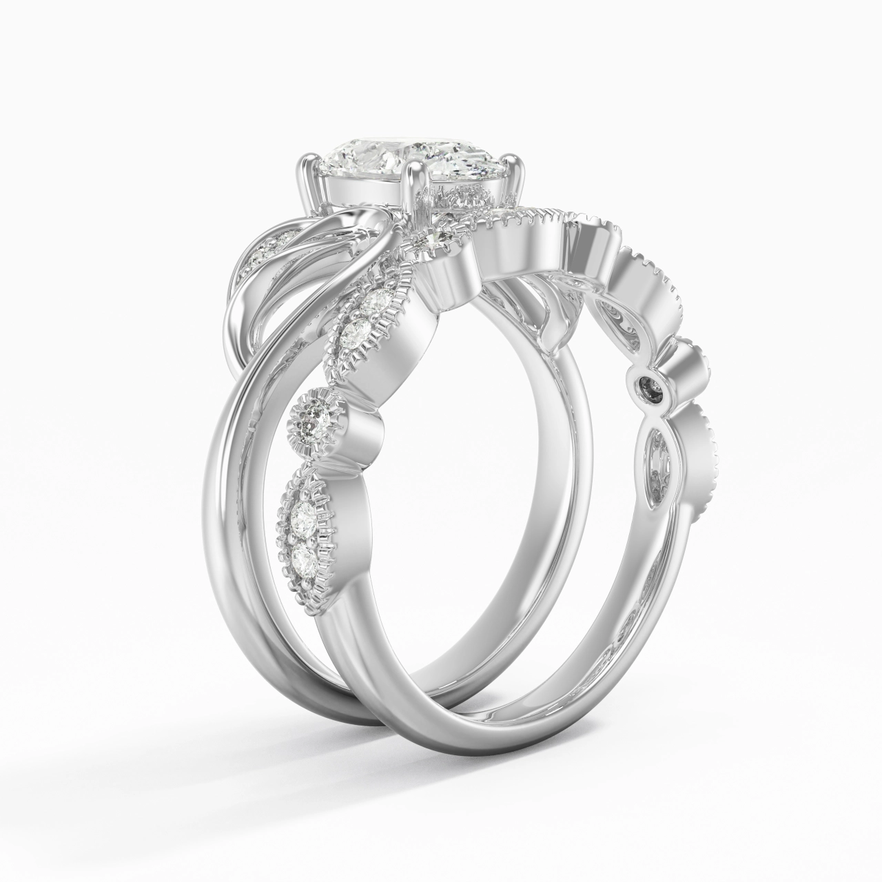 White Gold Plated Nature Leaf Bridal Set