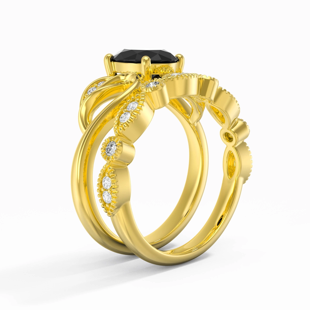 Or jaune 18 carats Plaqué Nature Feuille Ensemble nuptial