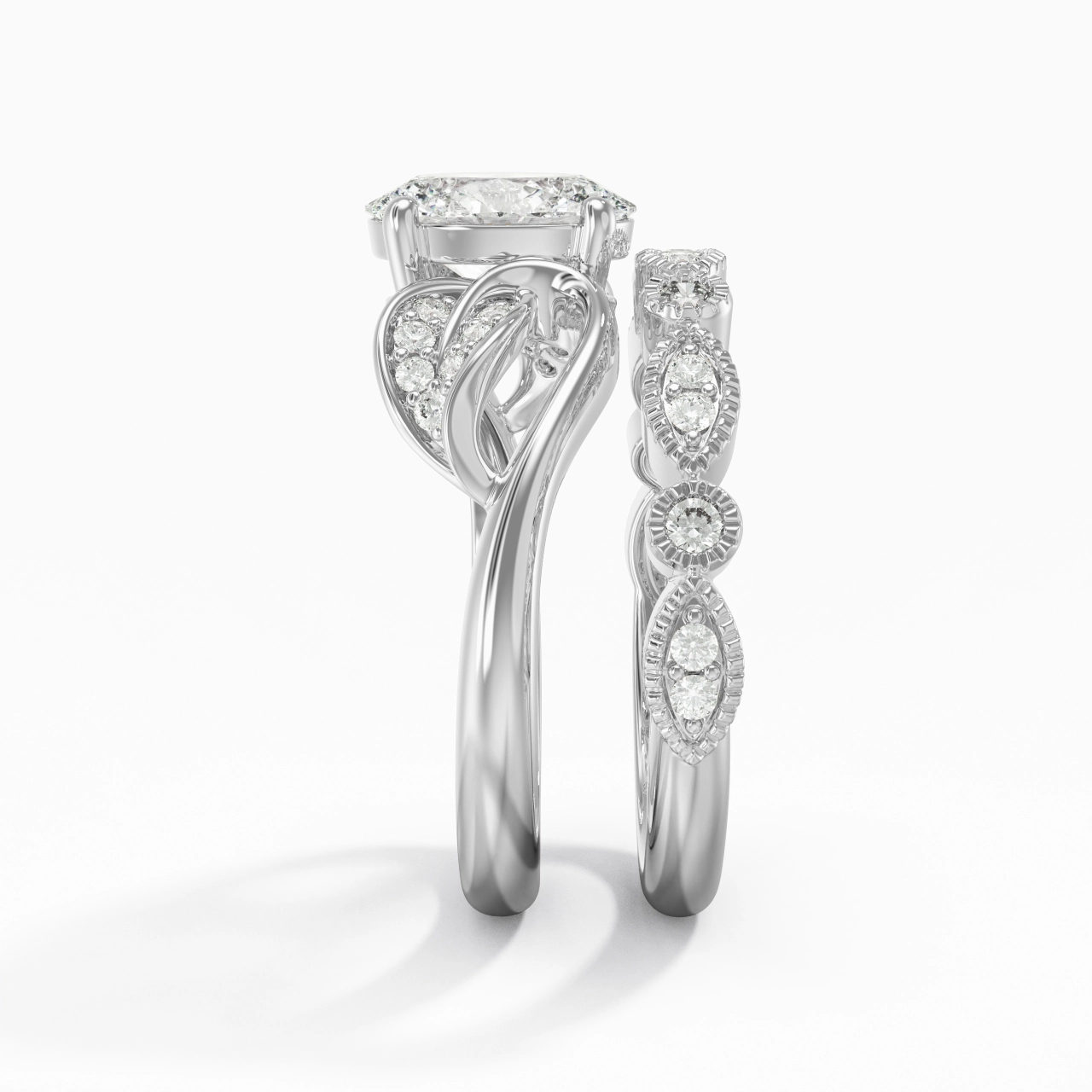 White Gold Plated Nature Leaf Bridal Set