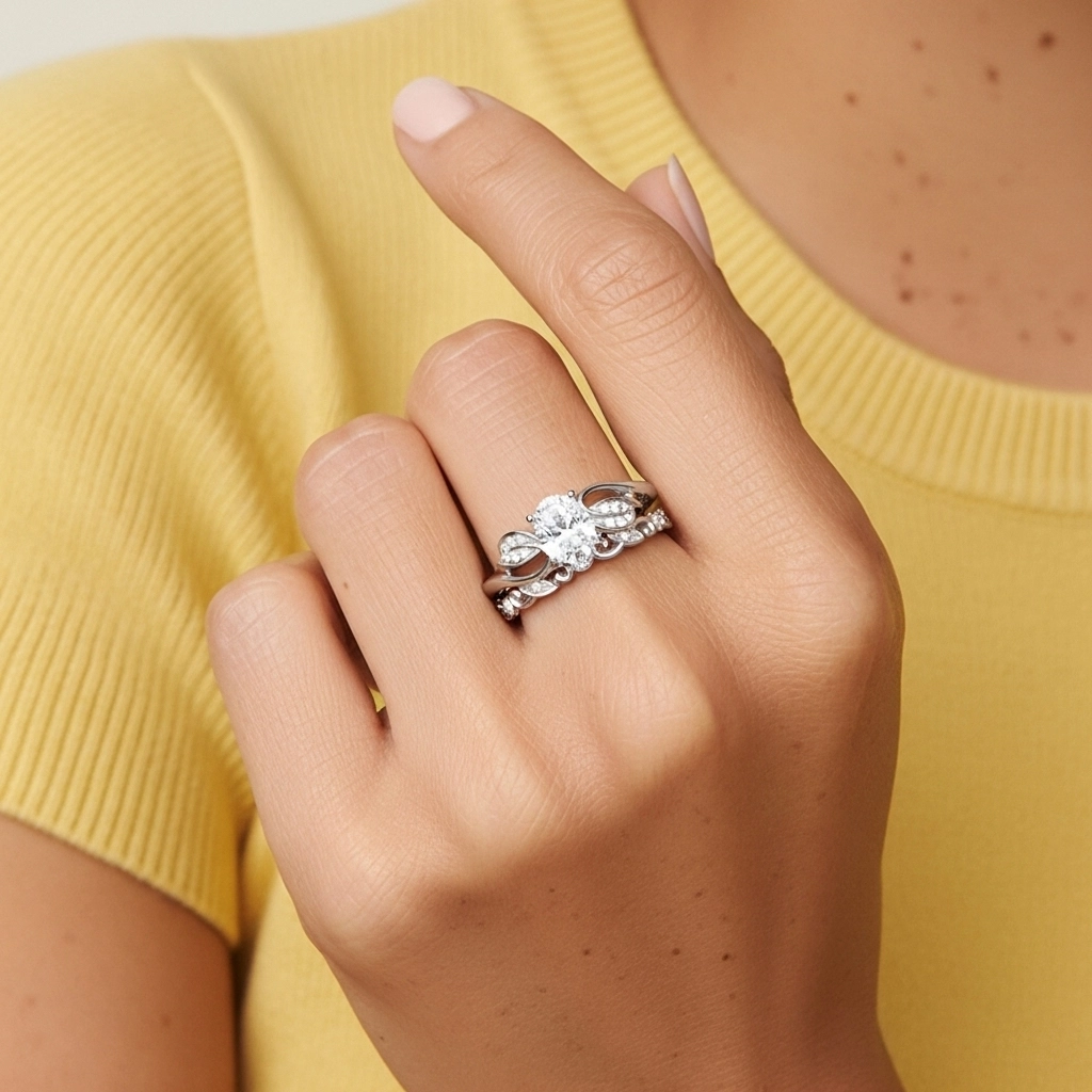 Fleurir Ovale 1.50ct Moissanite Ensemble d'alliances