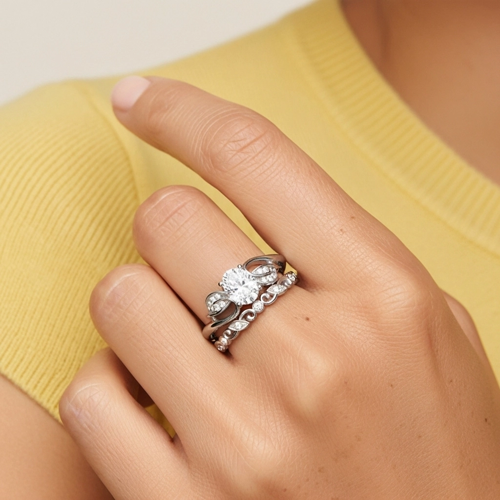 Fleurir Ovale 1.50ct Moissanite Ensemble d'alliances