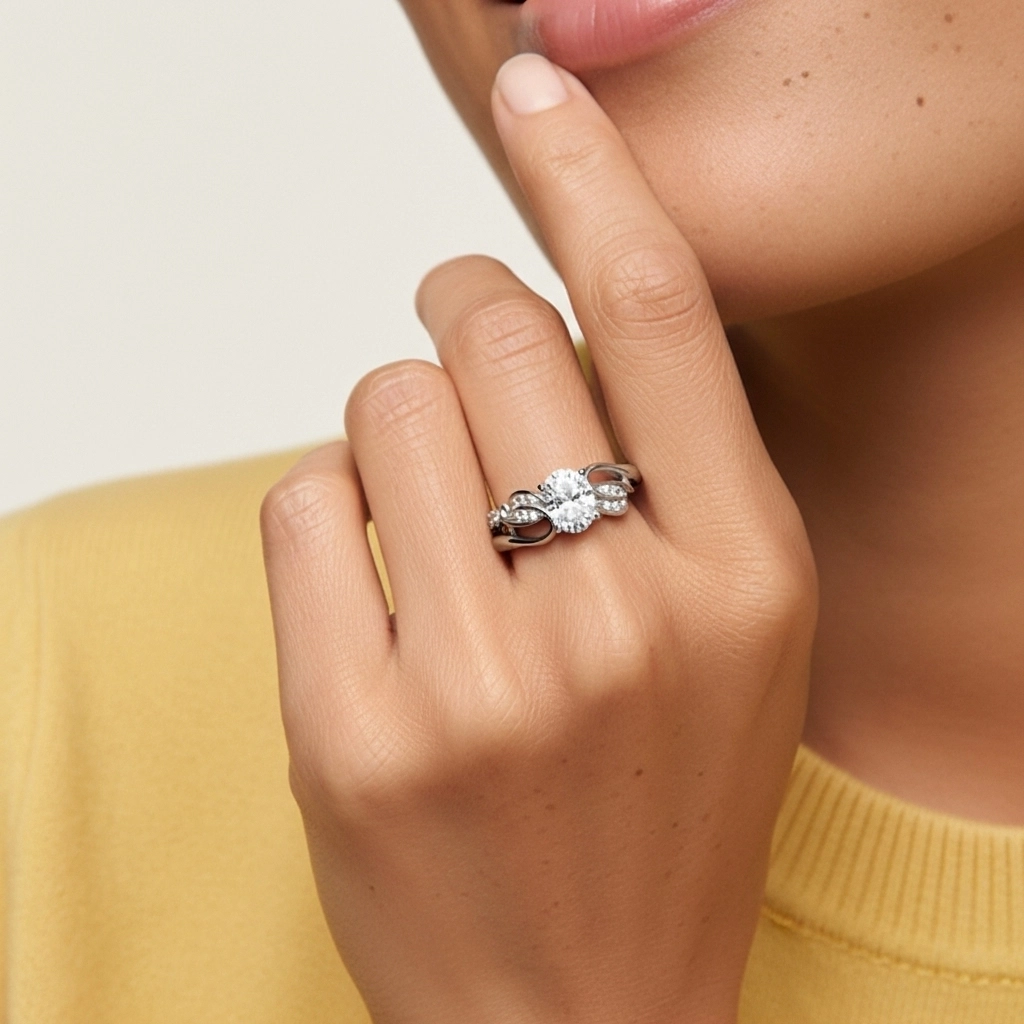 Fleurir Ovale 1.50ct Moissanite Ensemble d'alliances