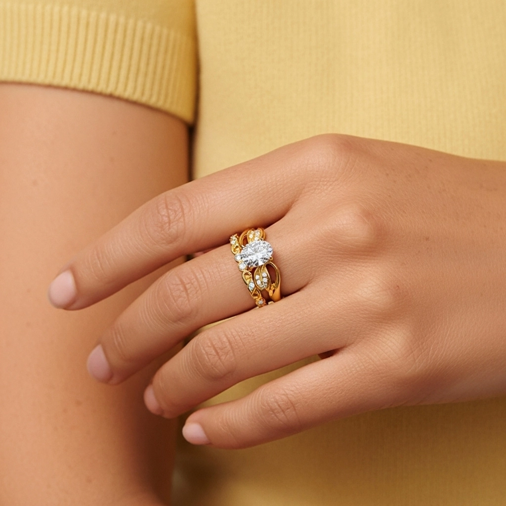 Fleurir Ovale 1.50ct Moissanite Ensemble d'alliances