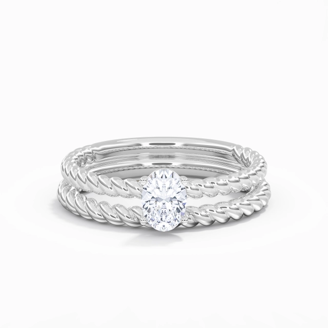 Classique Corde Solitaire Ensemble nuptial Femme Blanc Ovale