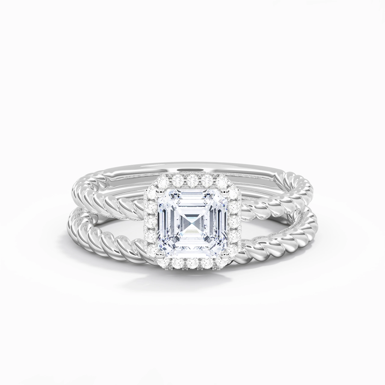 Platinum Halo Twist Wedding Ring Set