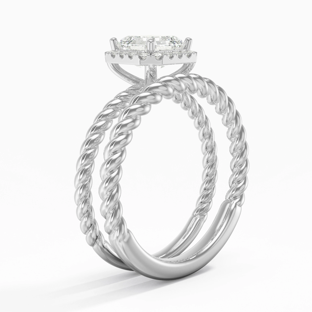 Platinum Halo Twist Wedding Ring Set