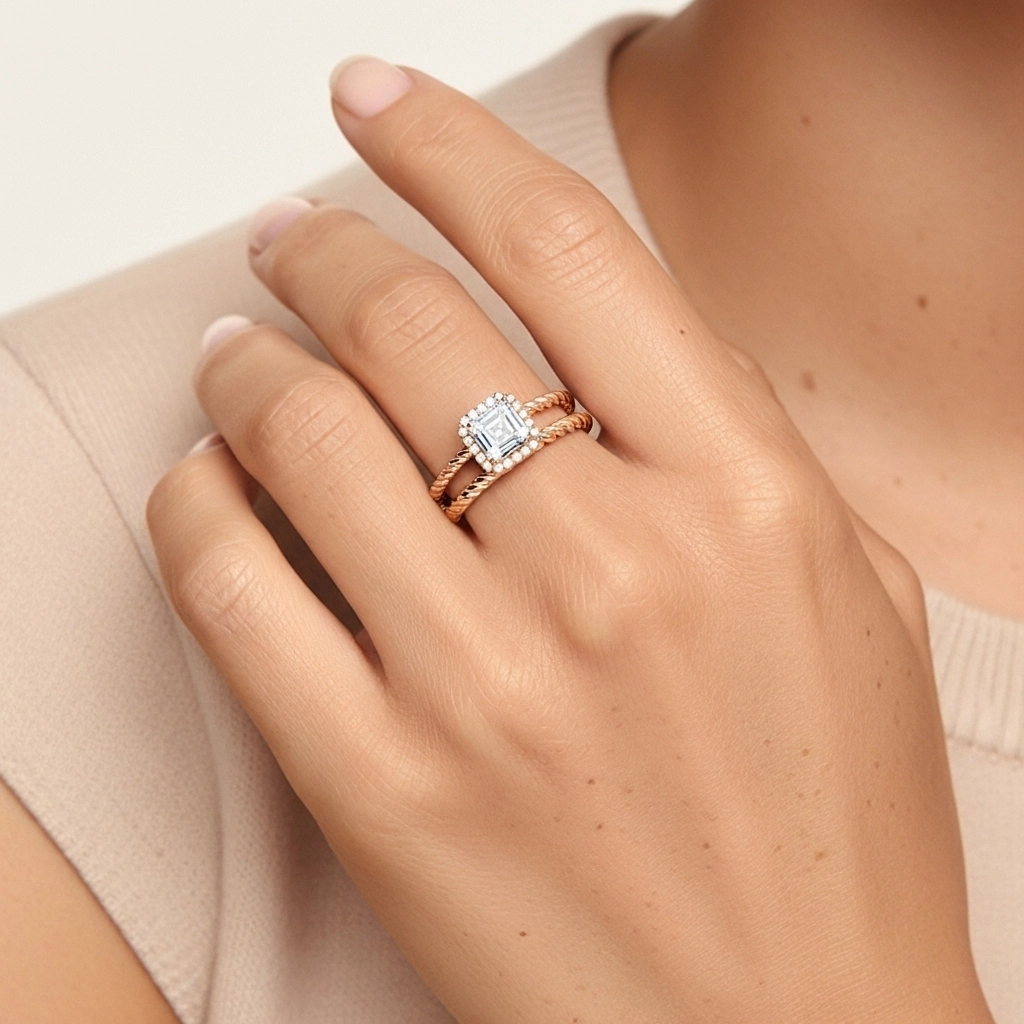 Or rose 18 carats Halo Tourner Ensemble d'alliances