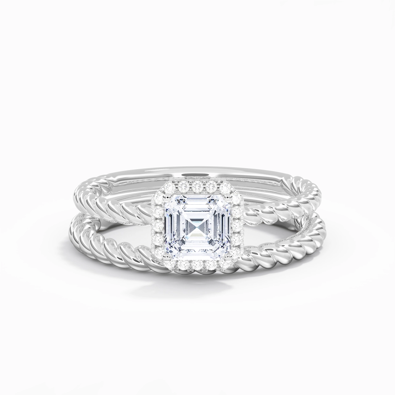 925 Sterling Silver Halo Twist Wedding Ring Set