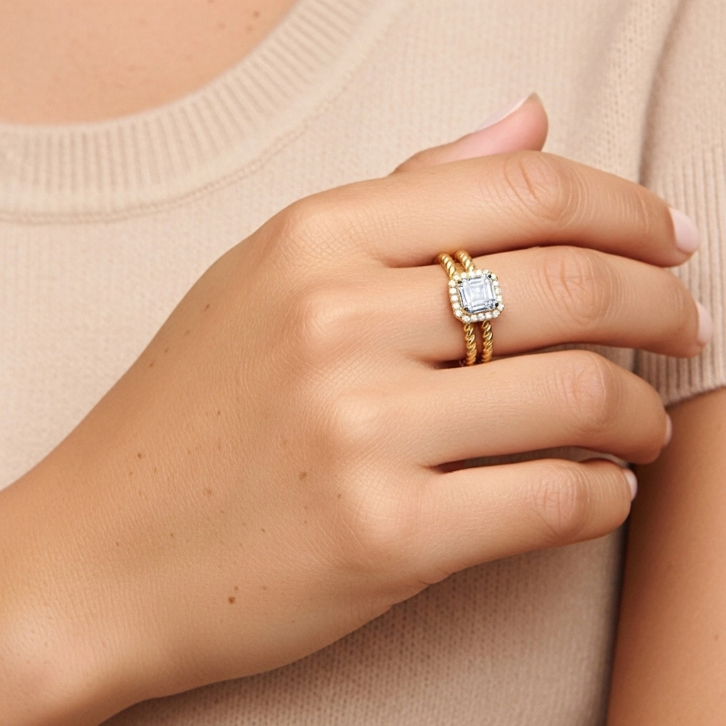 Or 14 carats Halo Tourner Ensemble d'alliances