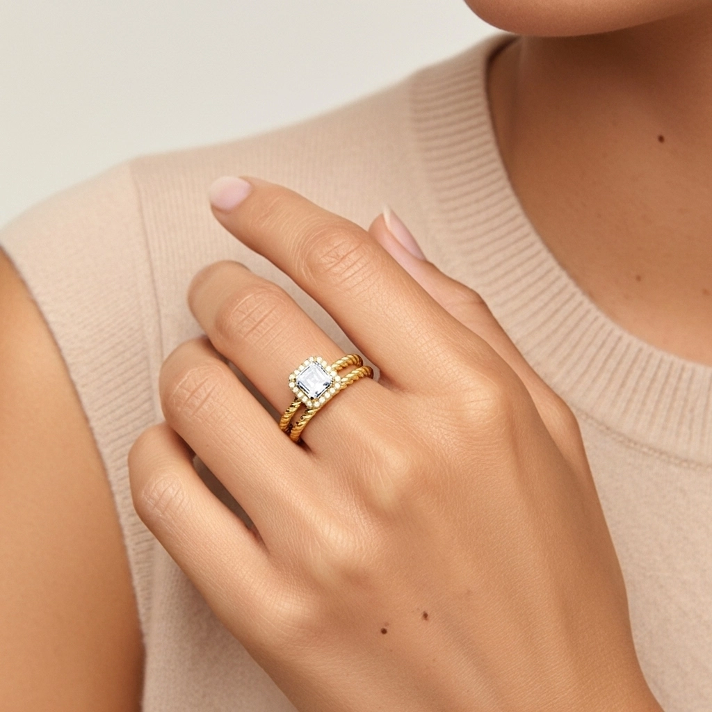 Or 14 carats Halo Tourner Ensemble d'alliances