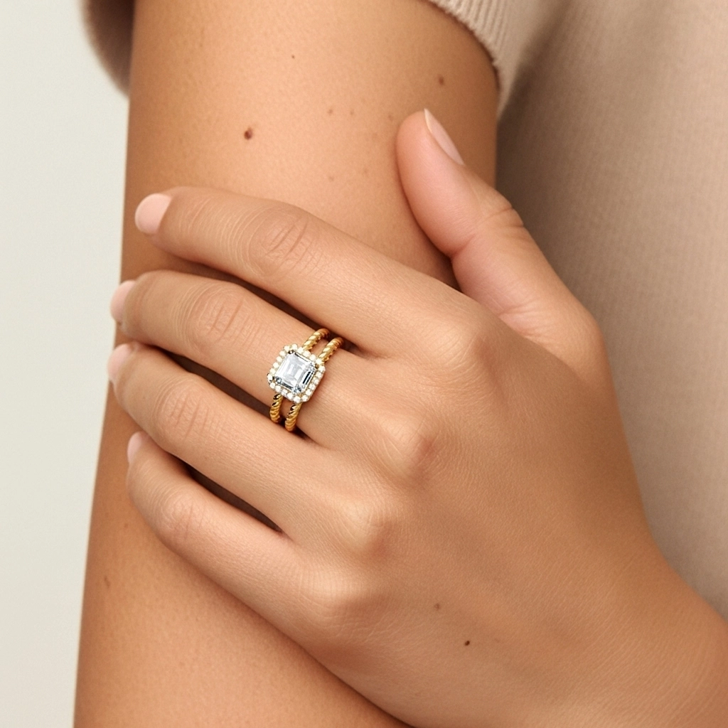 Or 14 carats Halo Tourner Ensemble d'alliances