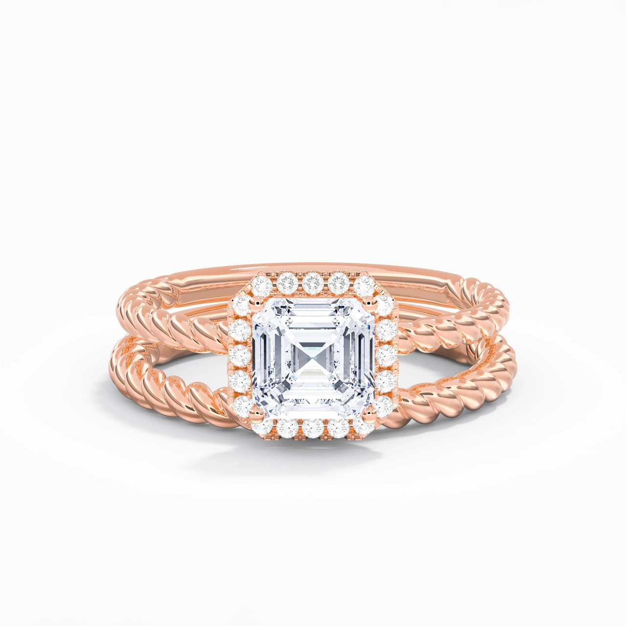 14K Rose Gold Halo Twist Wedding Ring Set