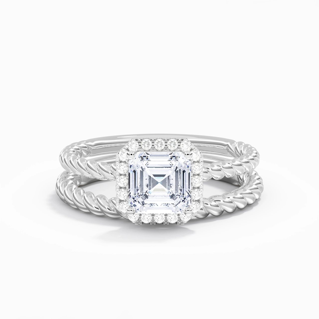 925 Sterling Silver Halo Twist Wedding Ring Set