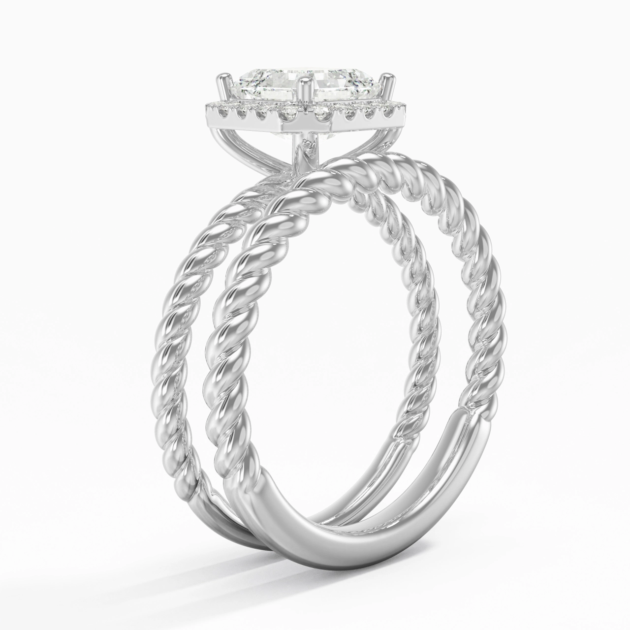 925 Sterling Silver Halo Twist Wedding Ring Set