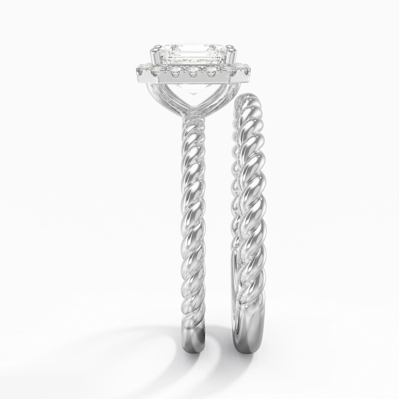925 Sterling Silver Halo Twist Wedding Ring Set