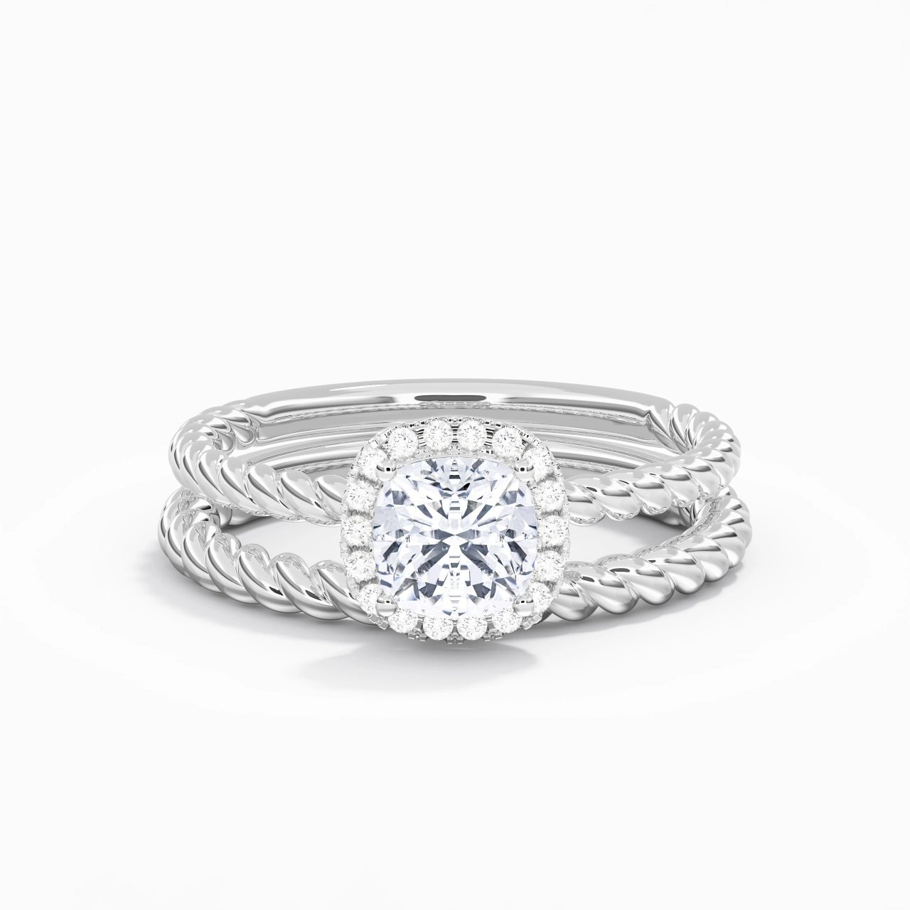 925 Sterling Silver Halo Twist Wedding Ring Set