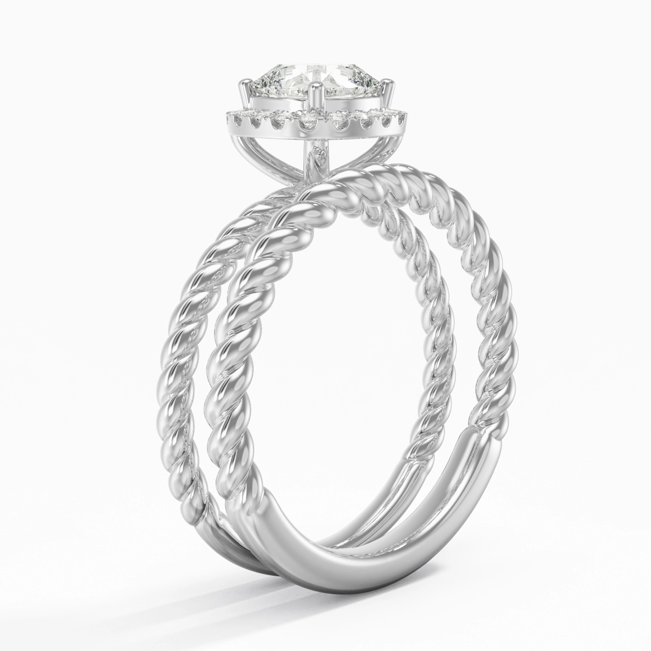 925 Sterling Silver Halo Twist Wedding Ring Set