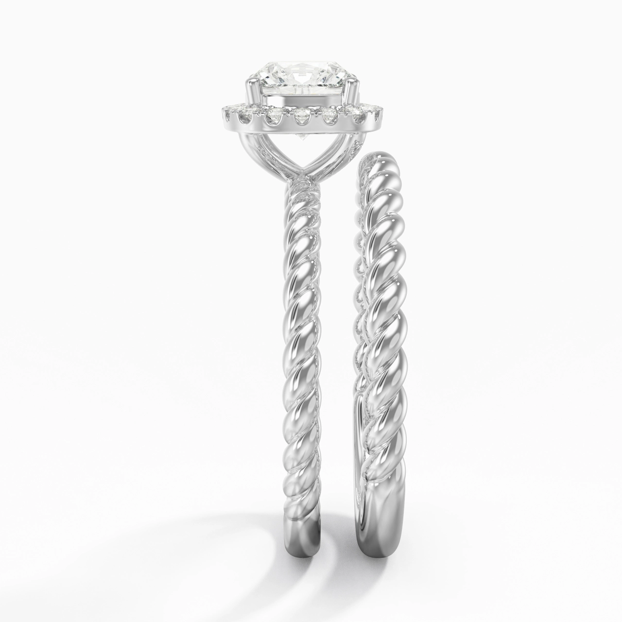 925 Sterling Silver Halo Twist Wedding Ring Set