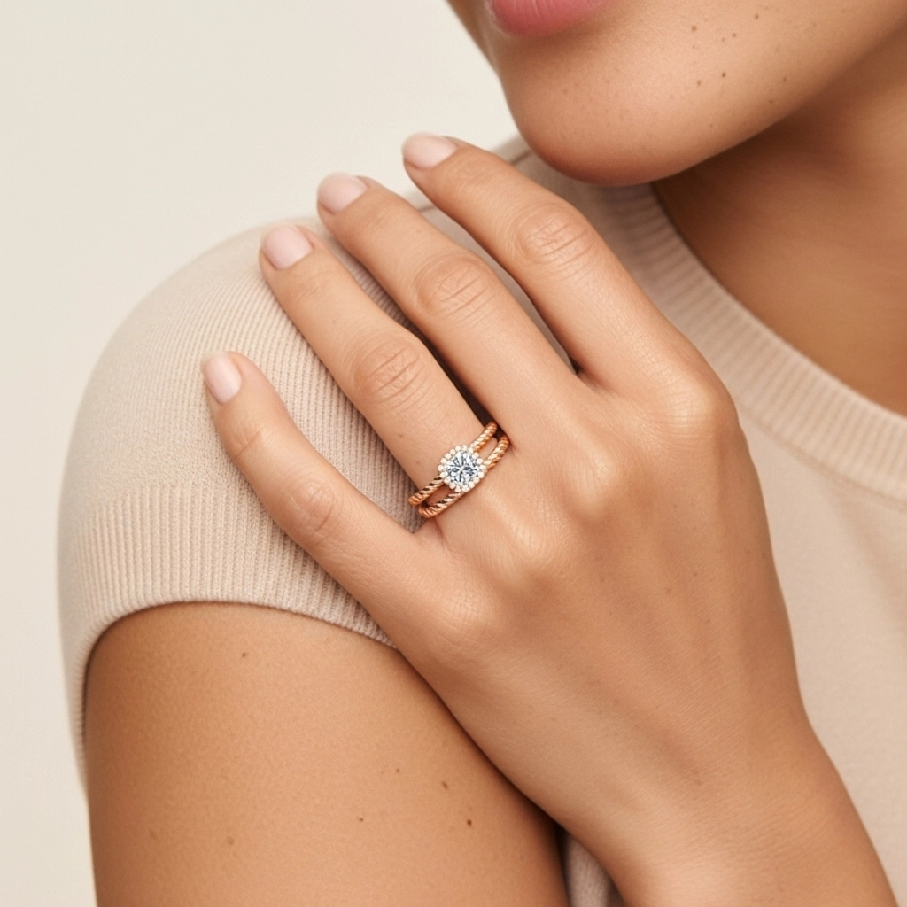 Argent sterling 925 Halo Tourner Ensemble d'alliances