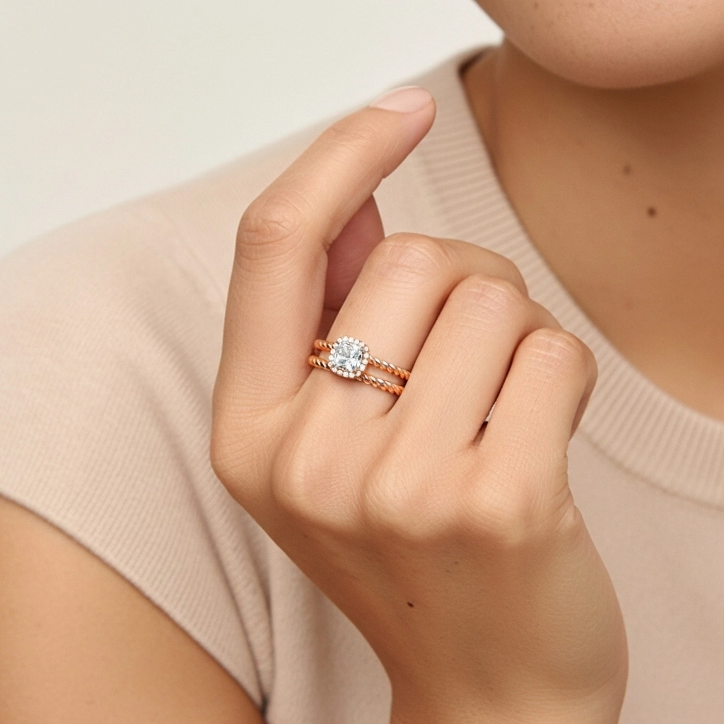 Argent sterling 925 Halo Tourner Ensemble d'alliances