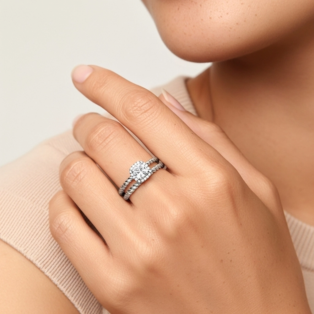 Argent sterling 925 Halo Tourner Ensemble d'alliances