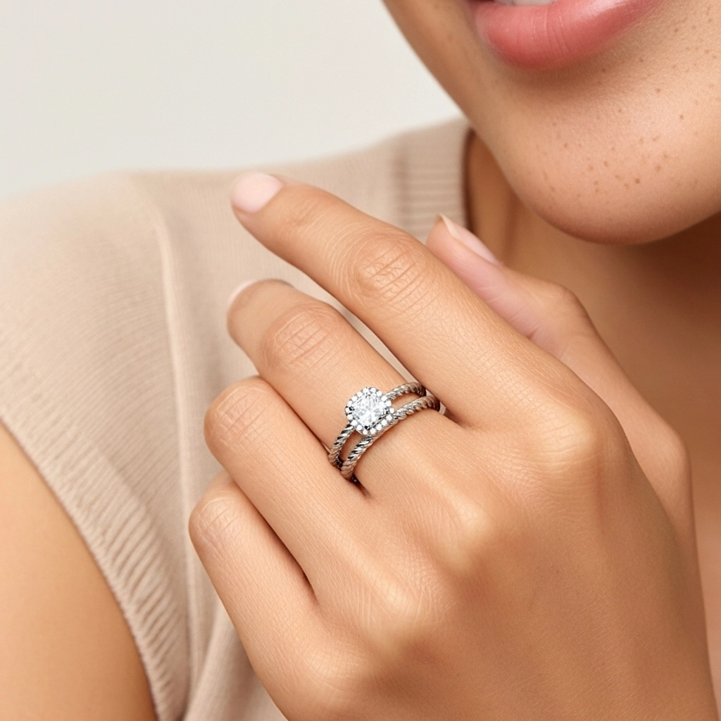 Argent sterling 925 Halo Tourner Ensemble d'alliances