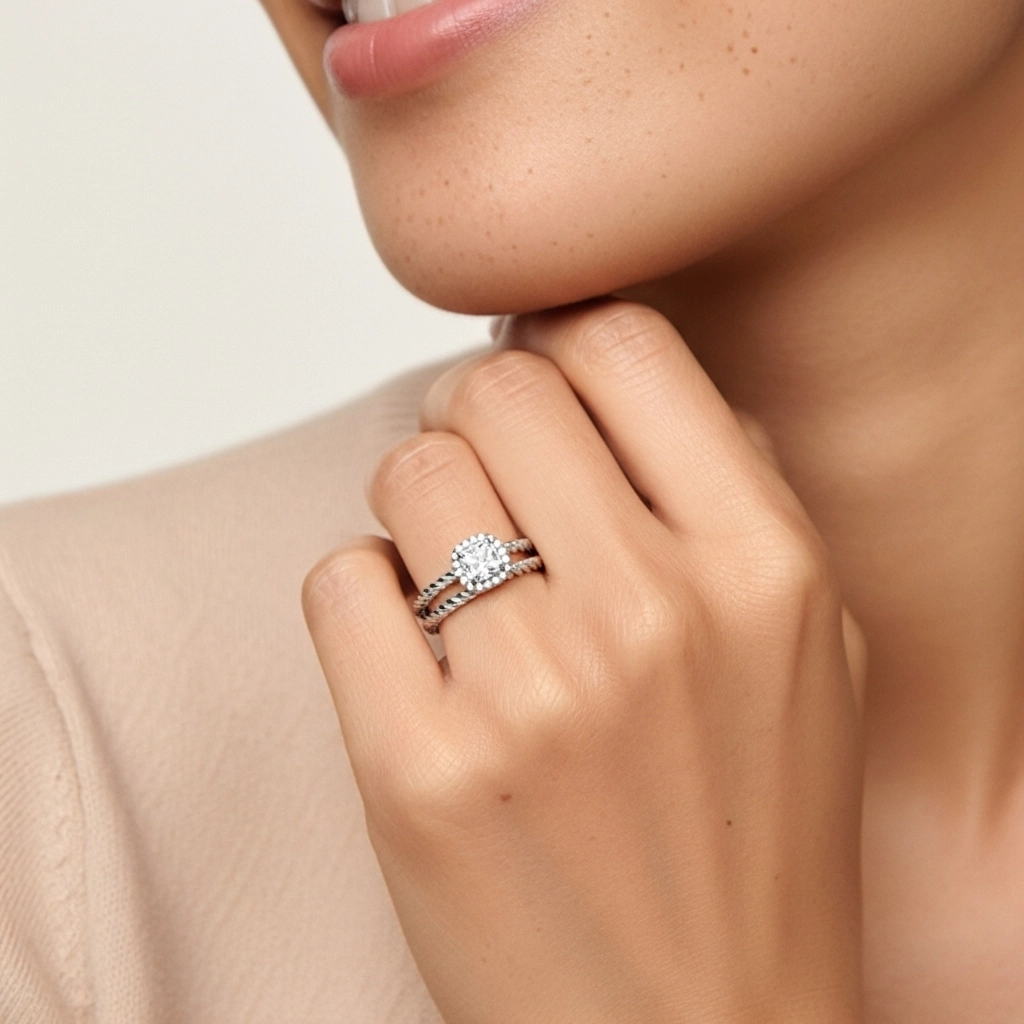 Argent sterling 925 Halo Tourner Ensemble d'alliances