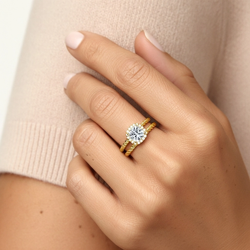 Argent sterling 925 Halo Tourner Ensemble d'alliances