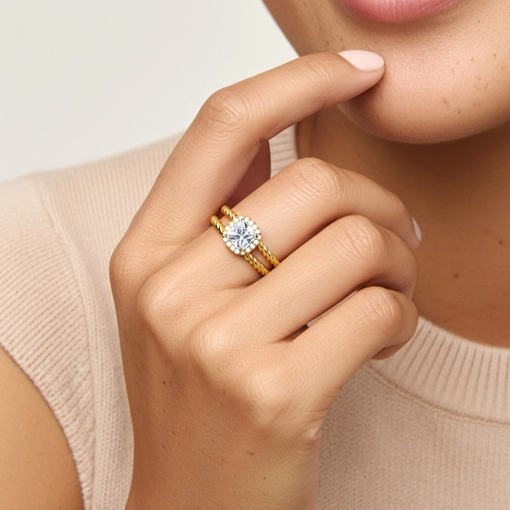 Argent sterling 925 Halo Tourner Ensemble d'alliances