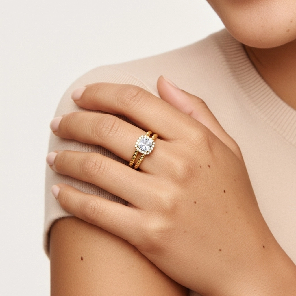 Argent sterling 925 Halo Tourner Ensemble d'alliances