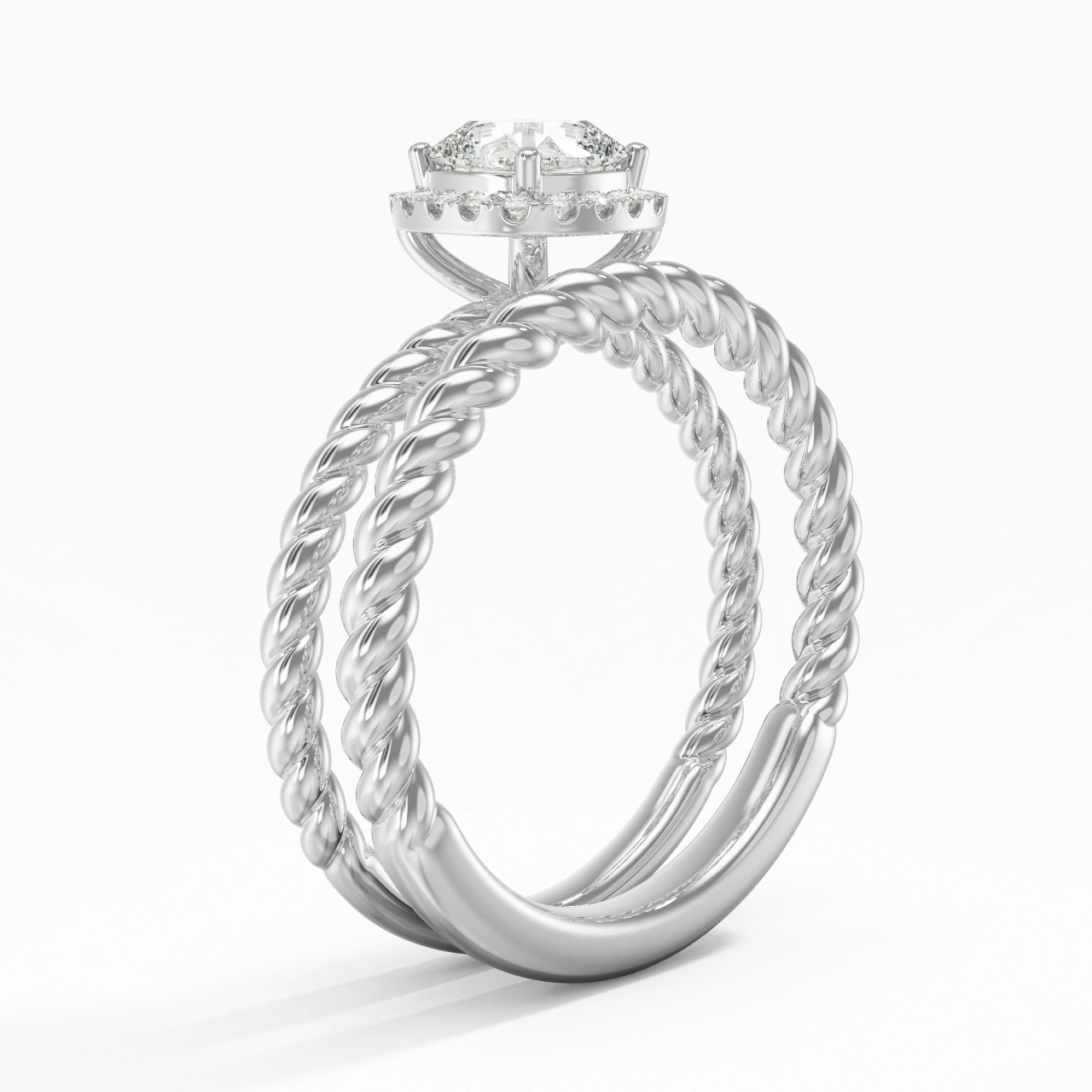 18K White Gold Halo Twist Wedding Ring Set