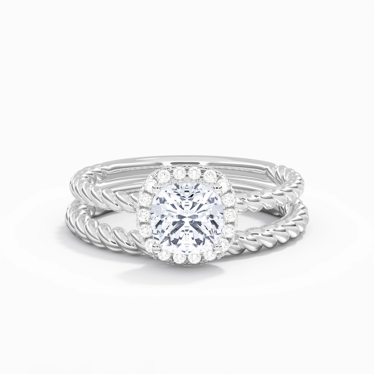 925 Sterling Silver Halo Twist Wedding Ring Set