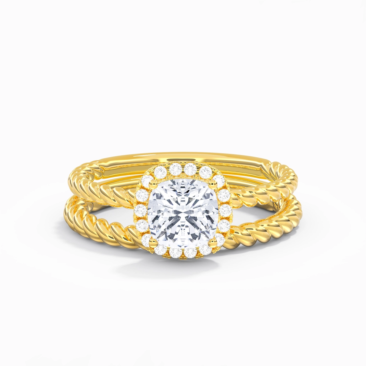 925 Sterling Silver Halo Twist Wedding Ring Set