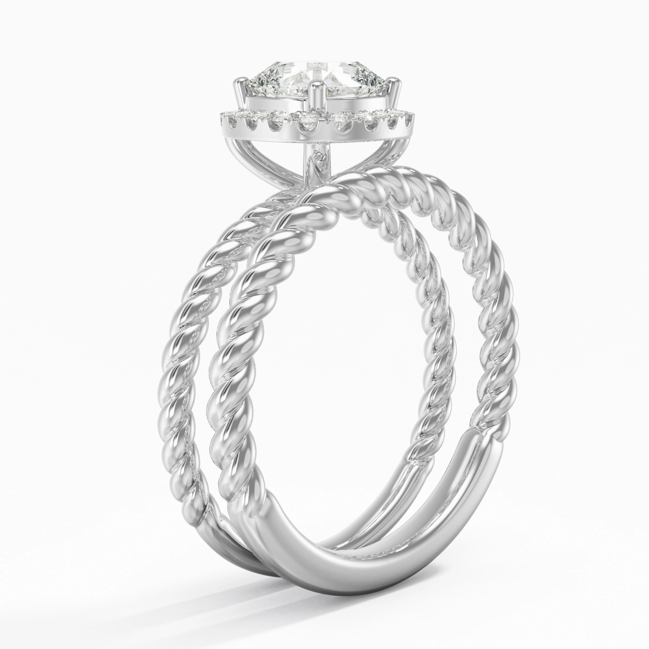 925 Sterling Silver Halo Twist Wedding Ring Set