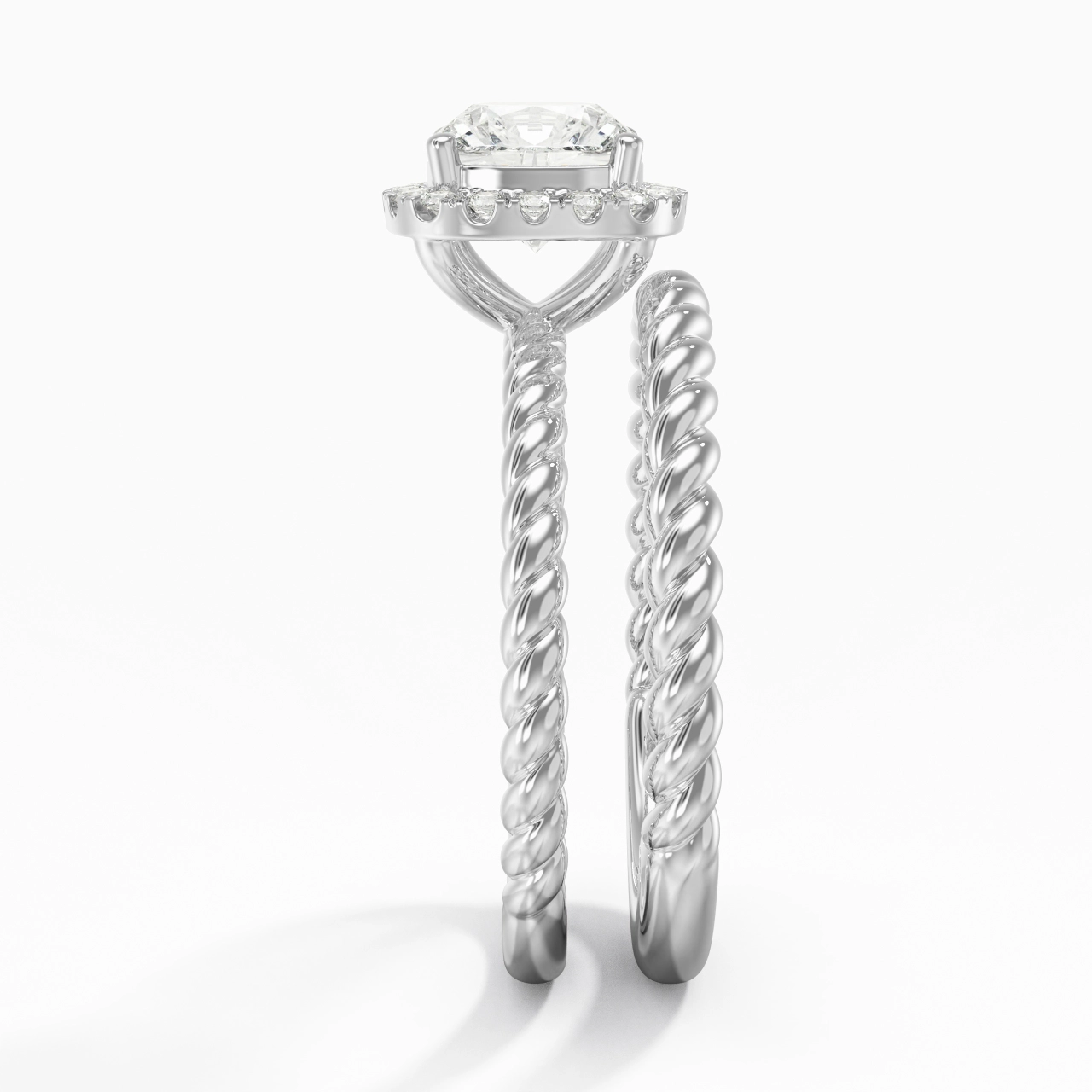 925 Sterling Silver Halo Twist Wedding Ring Set