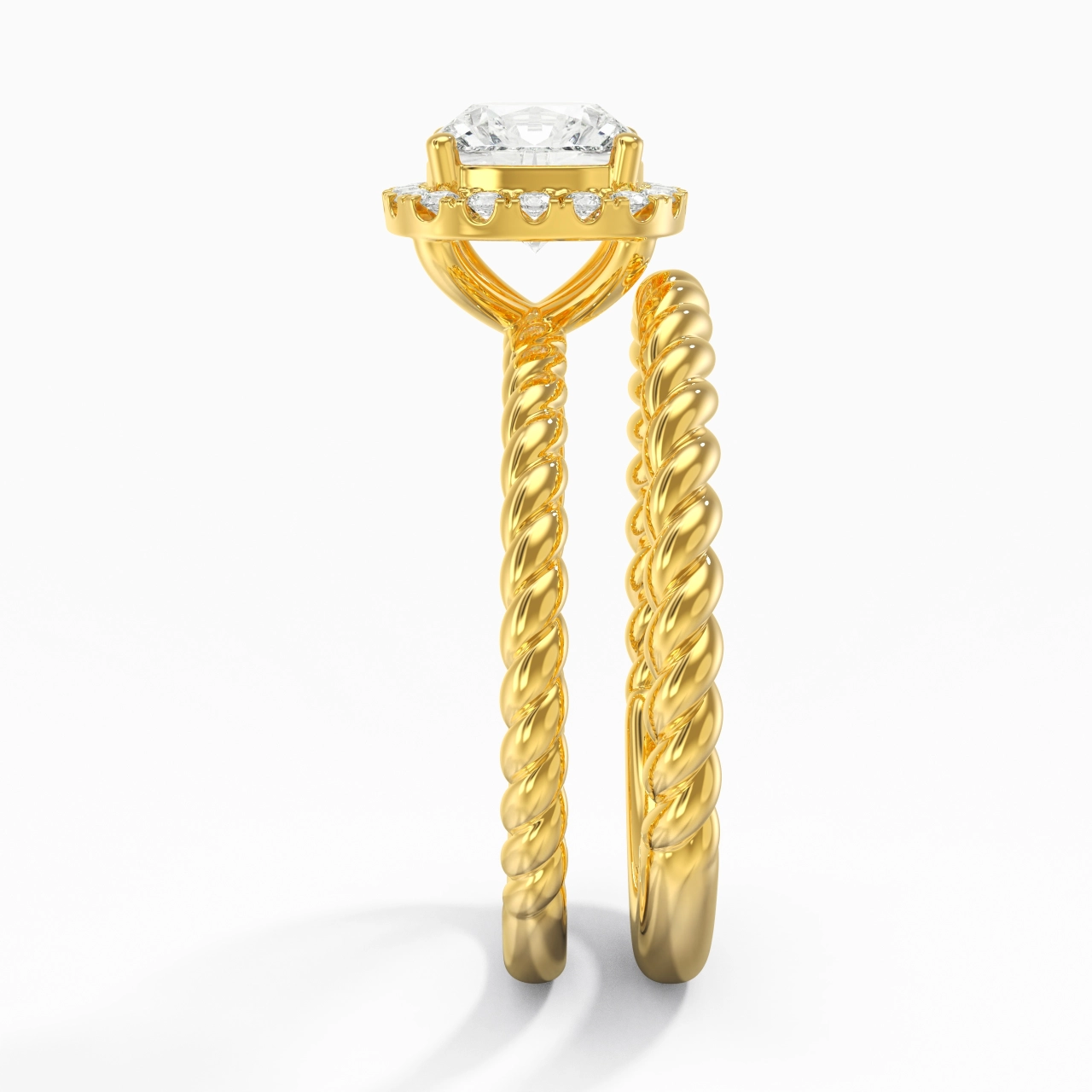 925 Sterling Silver Halo Twist Wedding Ring Set