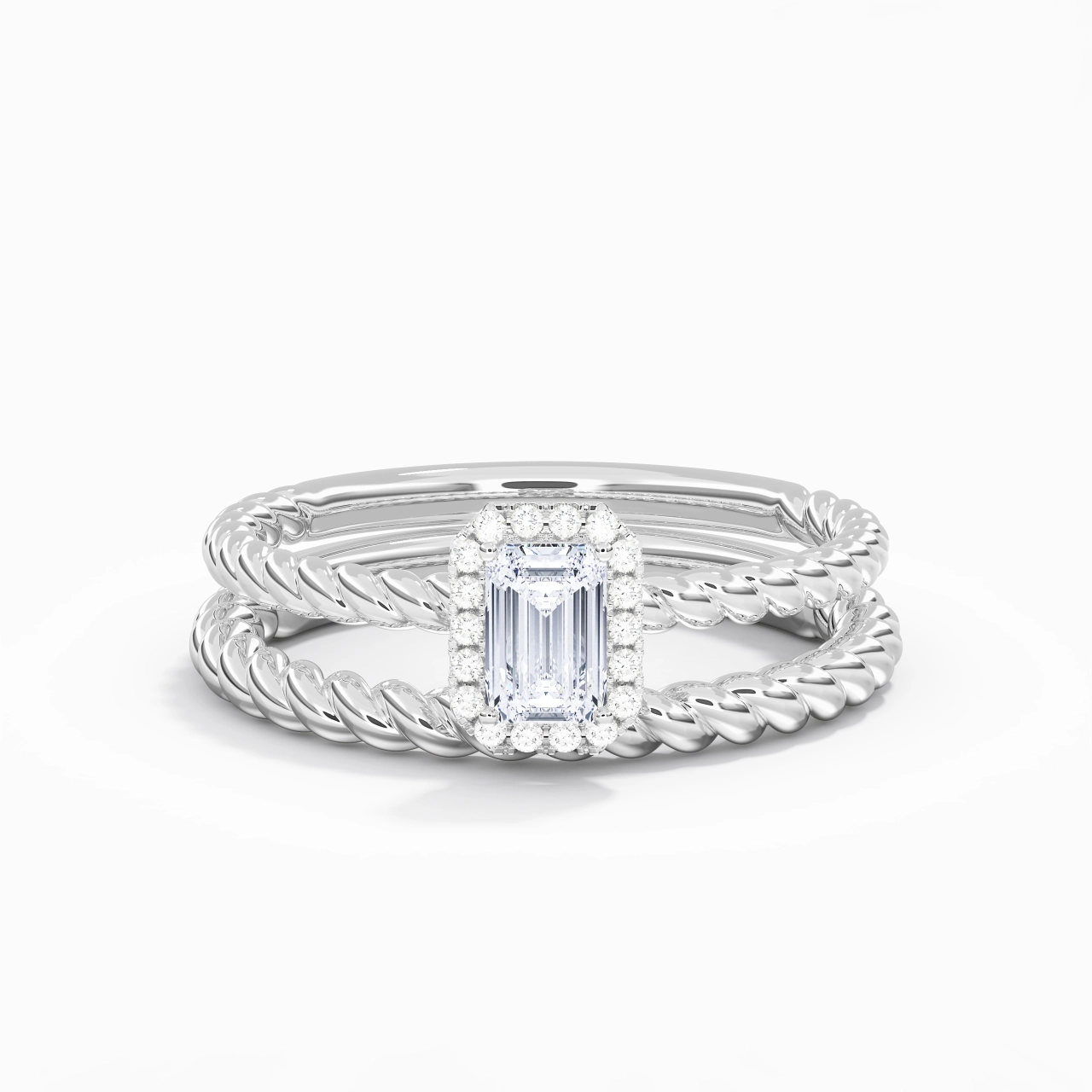 18K White Gold Halo Twist Wedding Ring Set