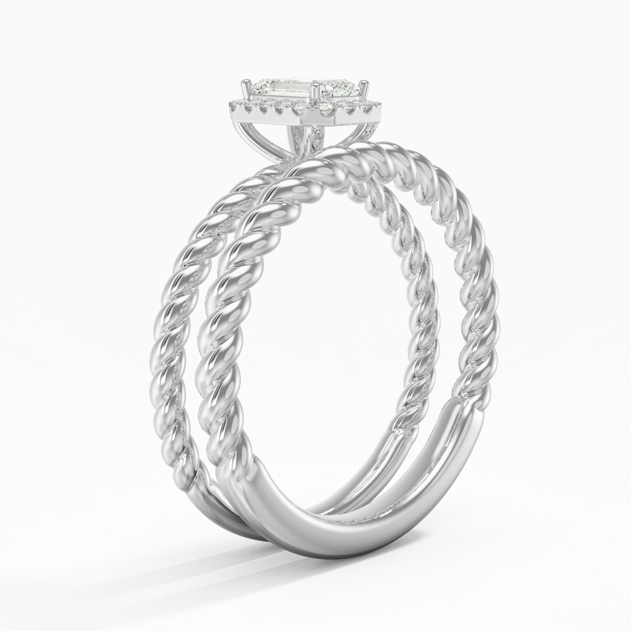 18K White Gold Halo Twist Wedding Ring Set