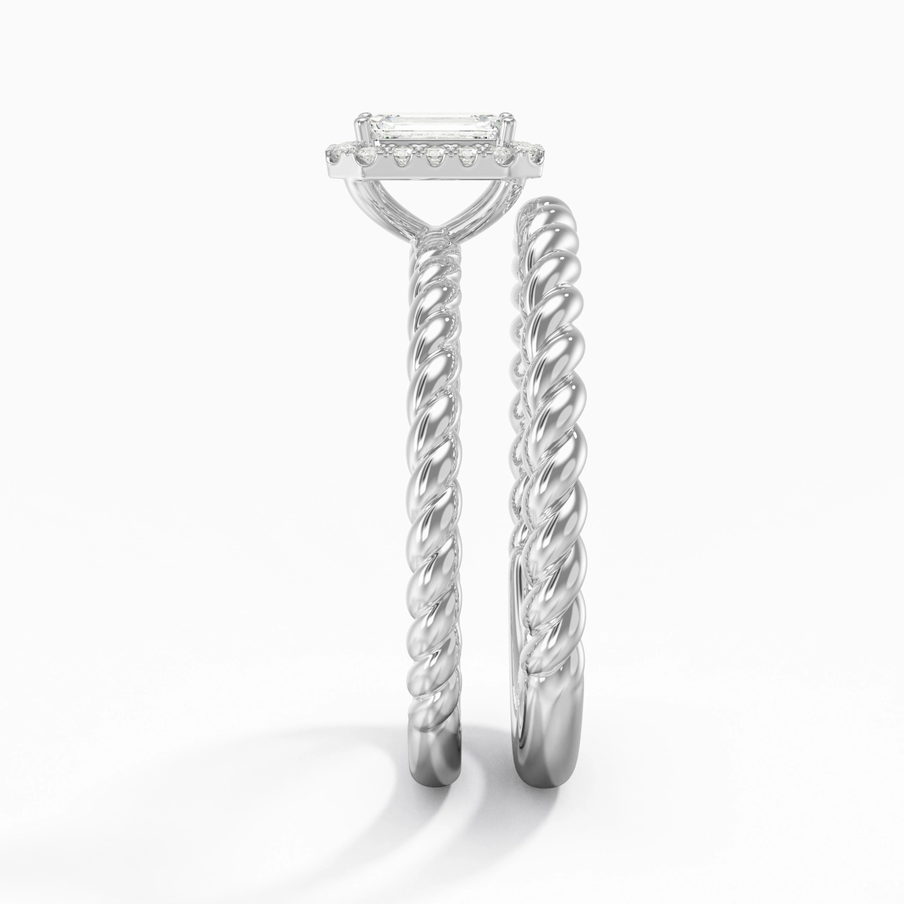 18K White Gold Halo Twist Wedding Ring Set