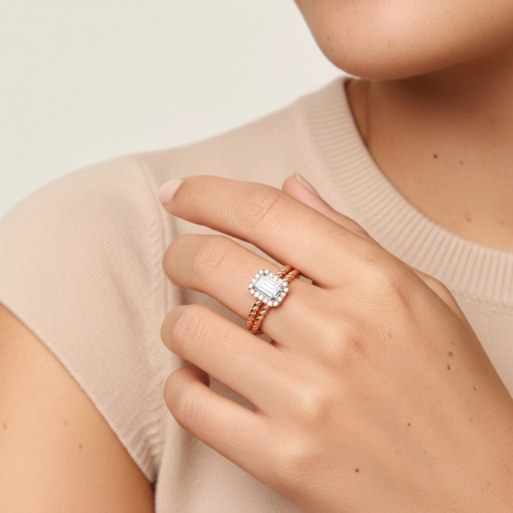 Argent sterling 925 Halo Tourner Ensemble d'alliances