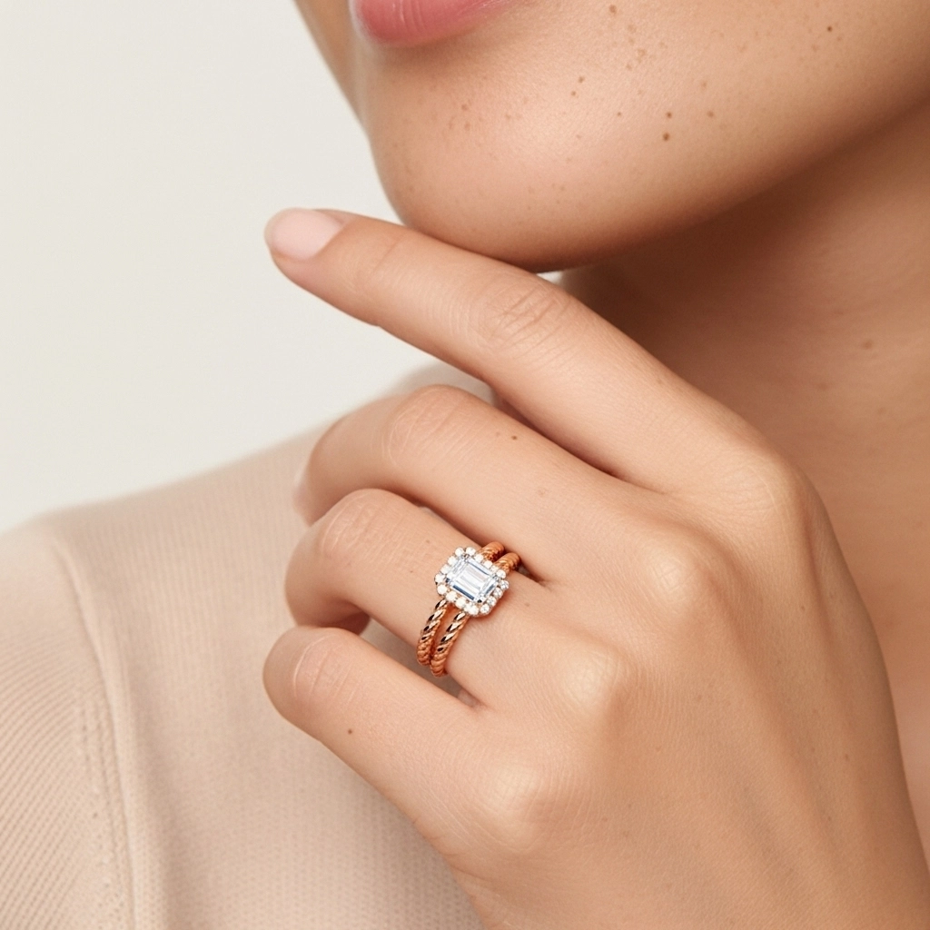 Argent sterling 925 Halo Tourner Ensemble d'alliances