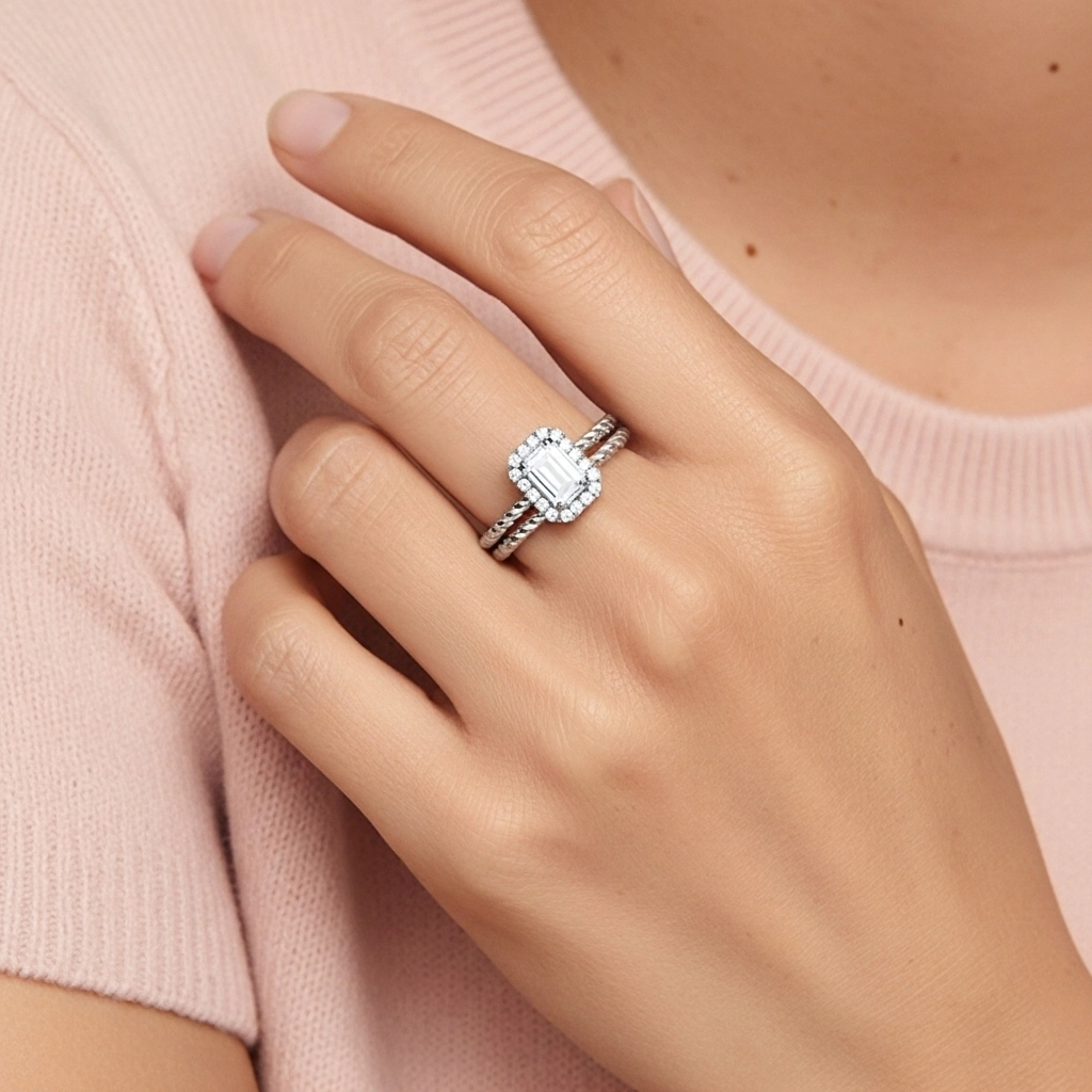 Argent sterling 925 Halo Tourner Ensemble d'alliances