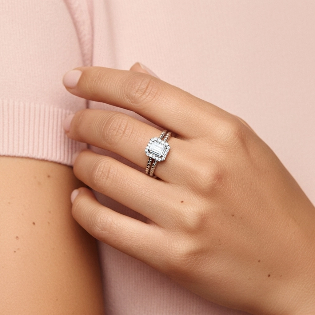 Argent sterling 925 Halo Tourner Ensemble d'alliances