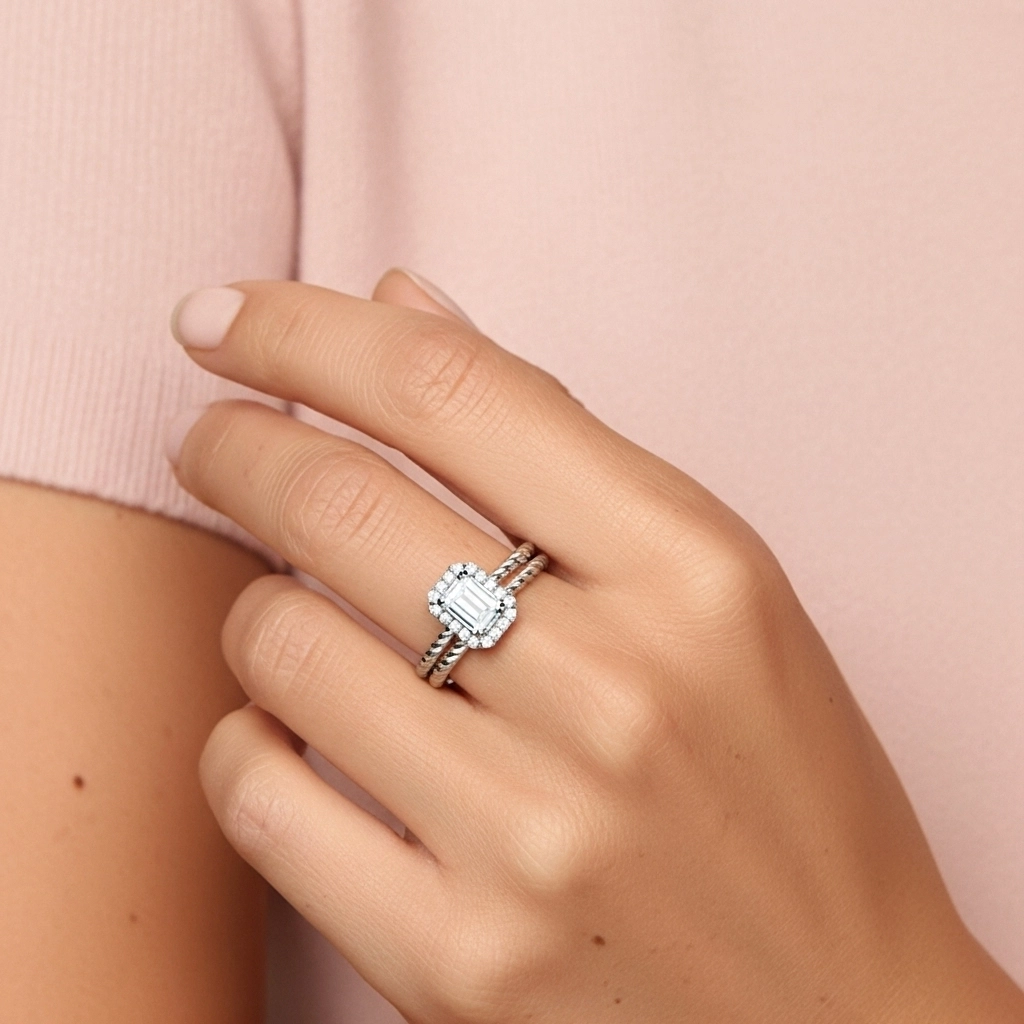 Argent sterling 925 Halo Tourner Ensemble d'alliances