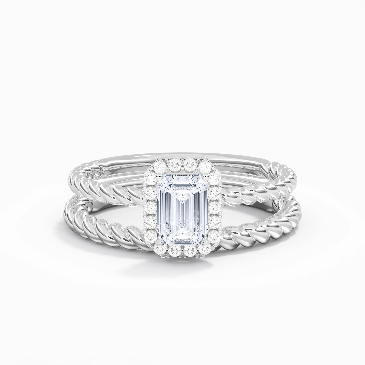 18K White Gold Halo Twist Wedding Ring Set