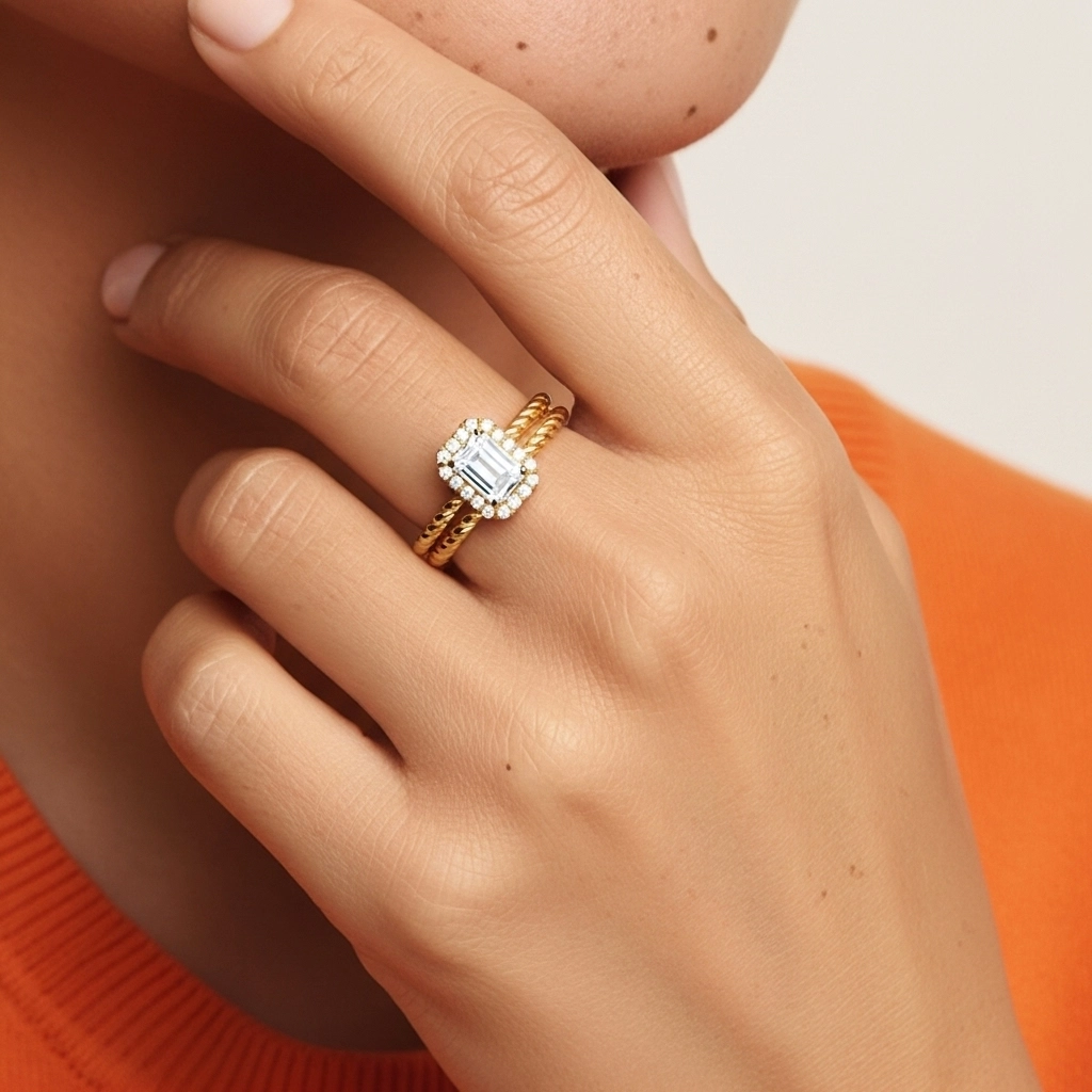 Argent sterling 925 Halo Tourner Ensemble d'alliances