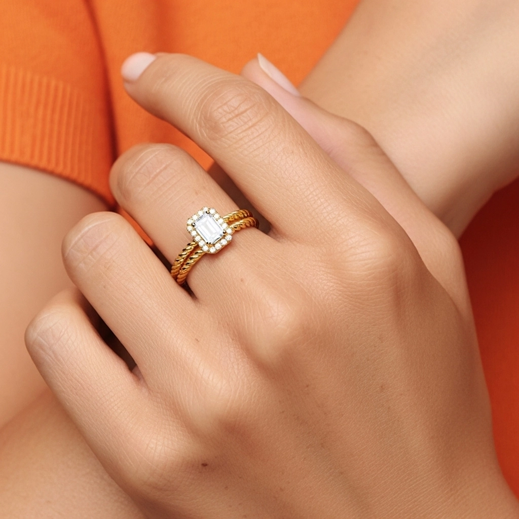 Argent sterling 925 Halo Tourner Ensemble d'alliances