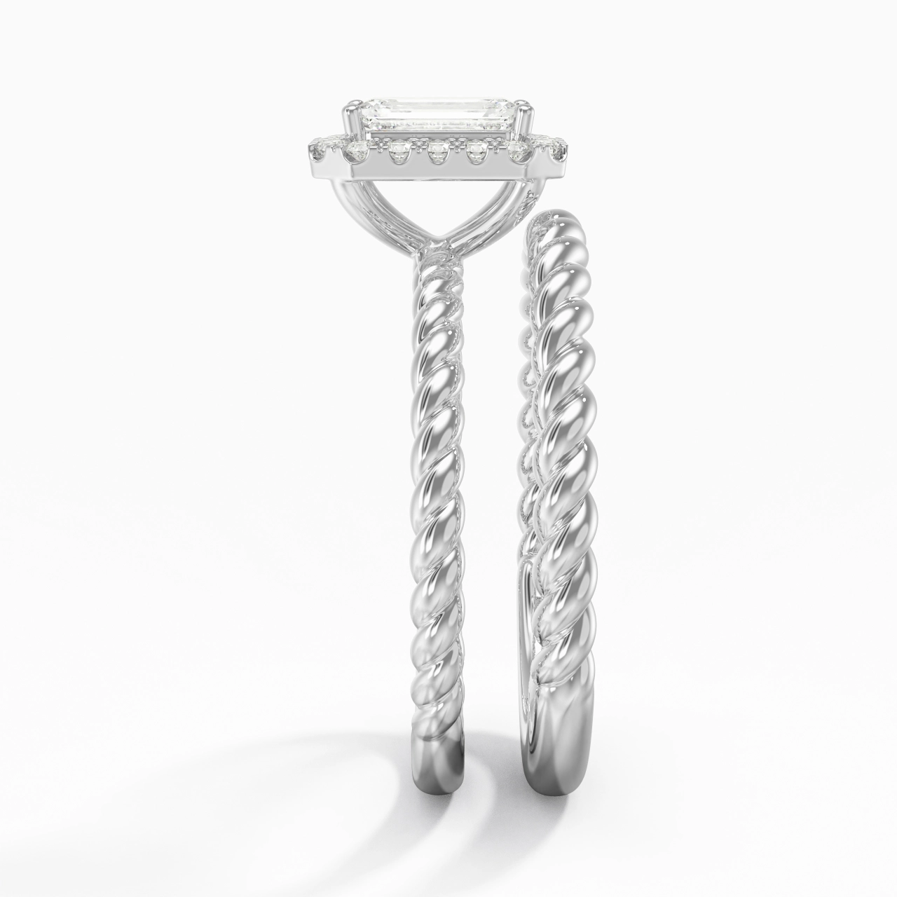 18K White Gold Halo Twist Wedding Ring Set