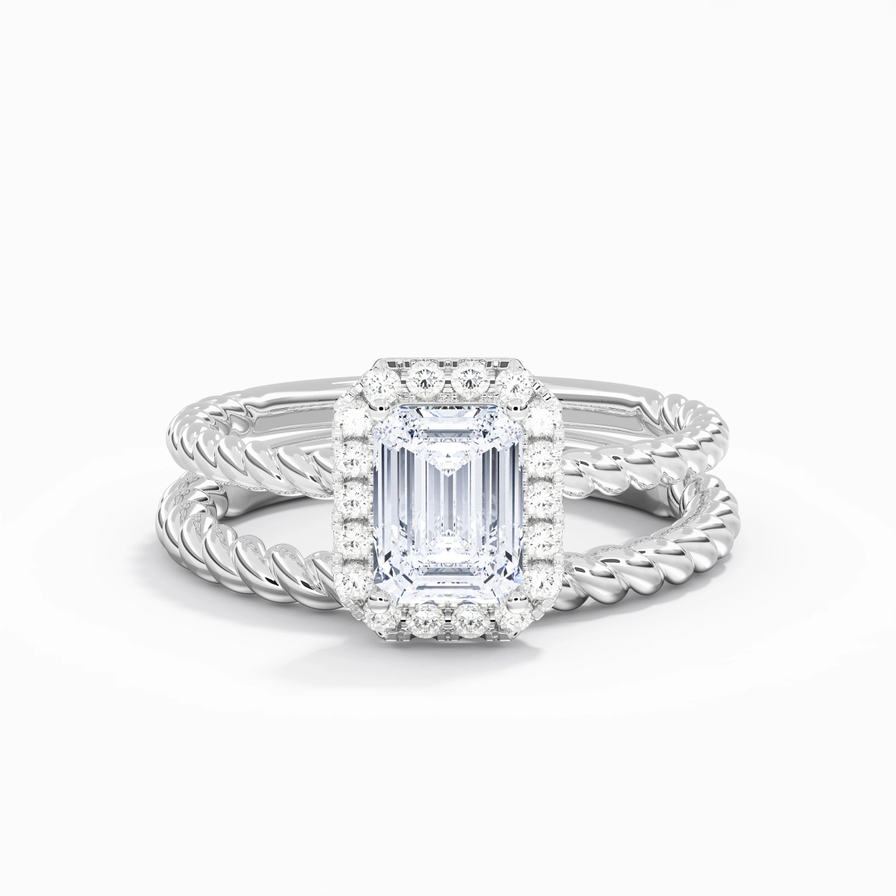 925 Sterling Silver Halo Twist Wedding Ring Set