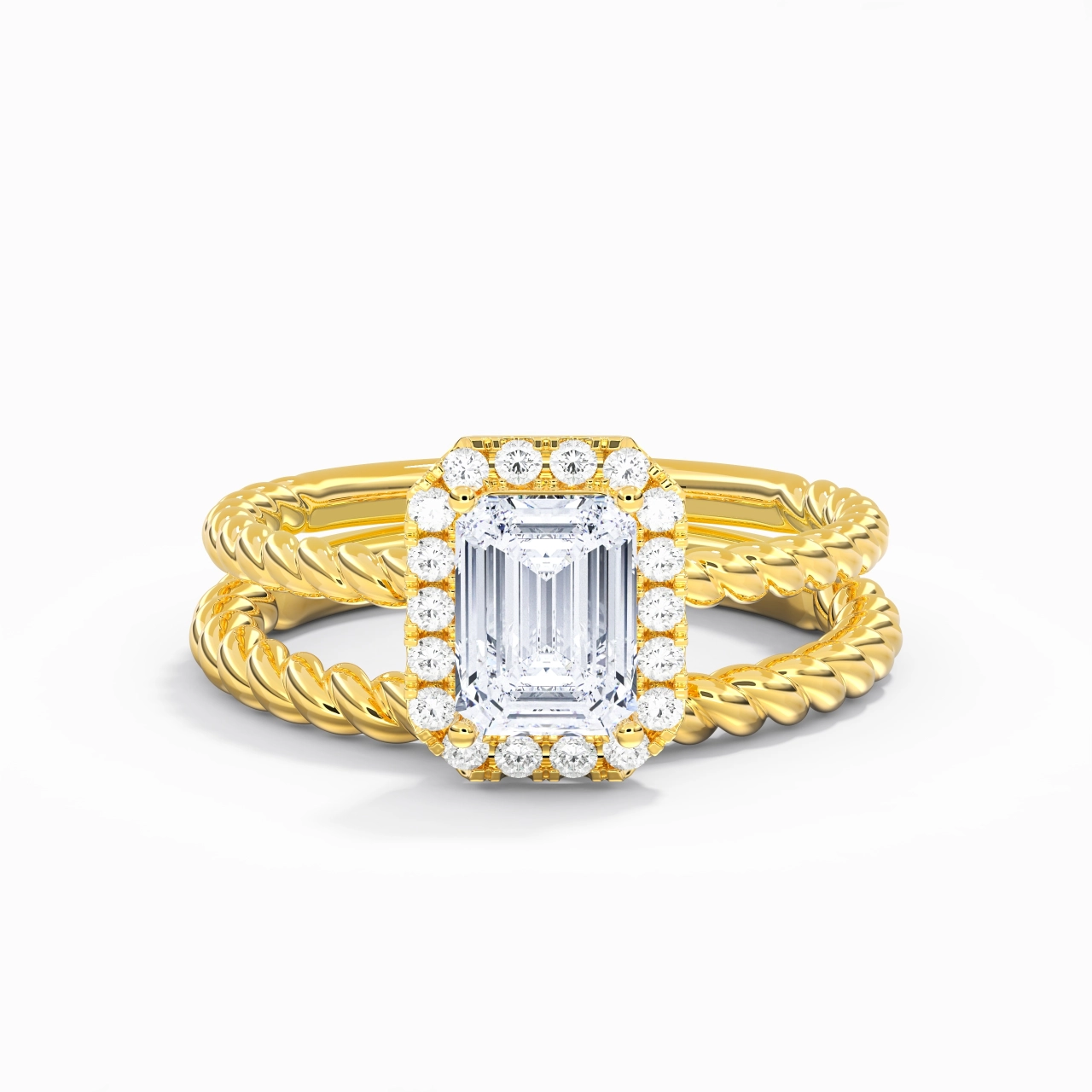 14K Gold Halo Twist Wedding Ring Set